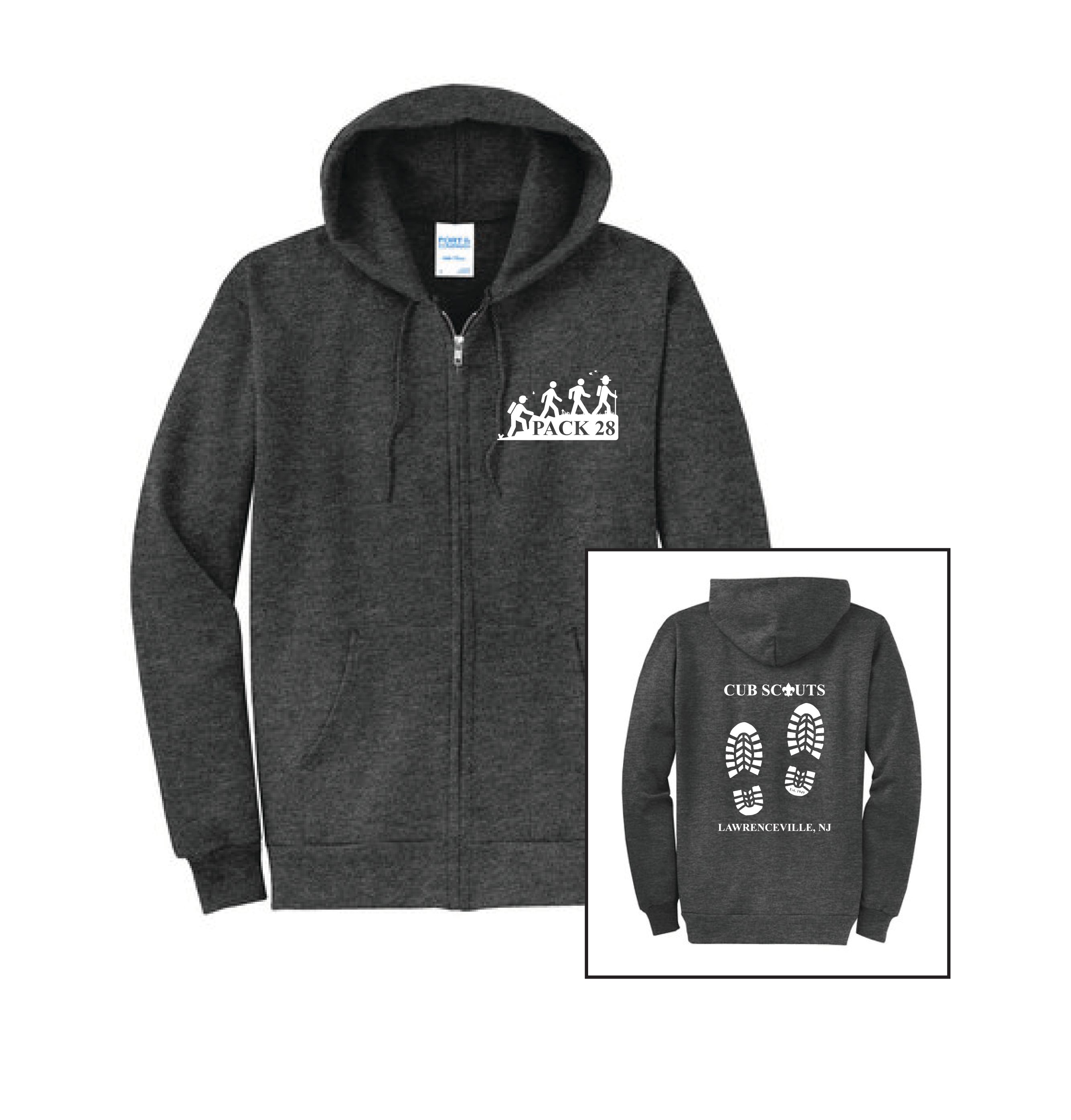 Pack 28 Full Zip Gray Hoodie - Adult Unisex and Youth